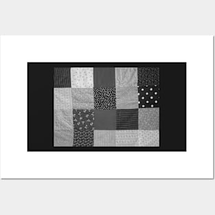 fabric squares of black and white patchwork Posters and Art